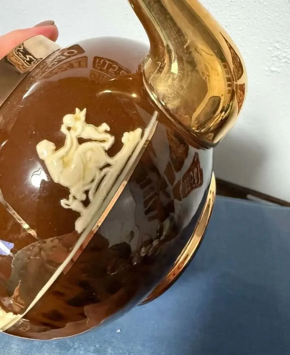 Gibsons Staffordshire England Vintage Ceramic Teapot Brown Gold Relief